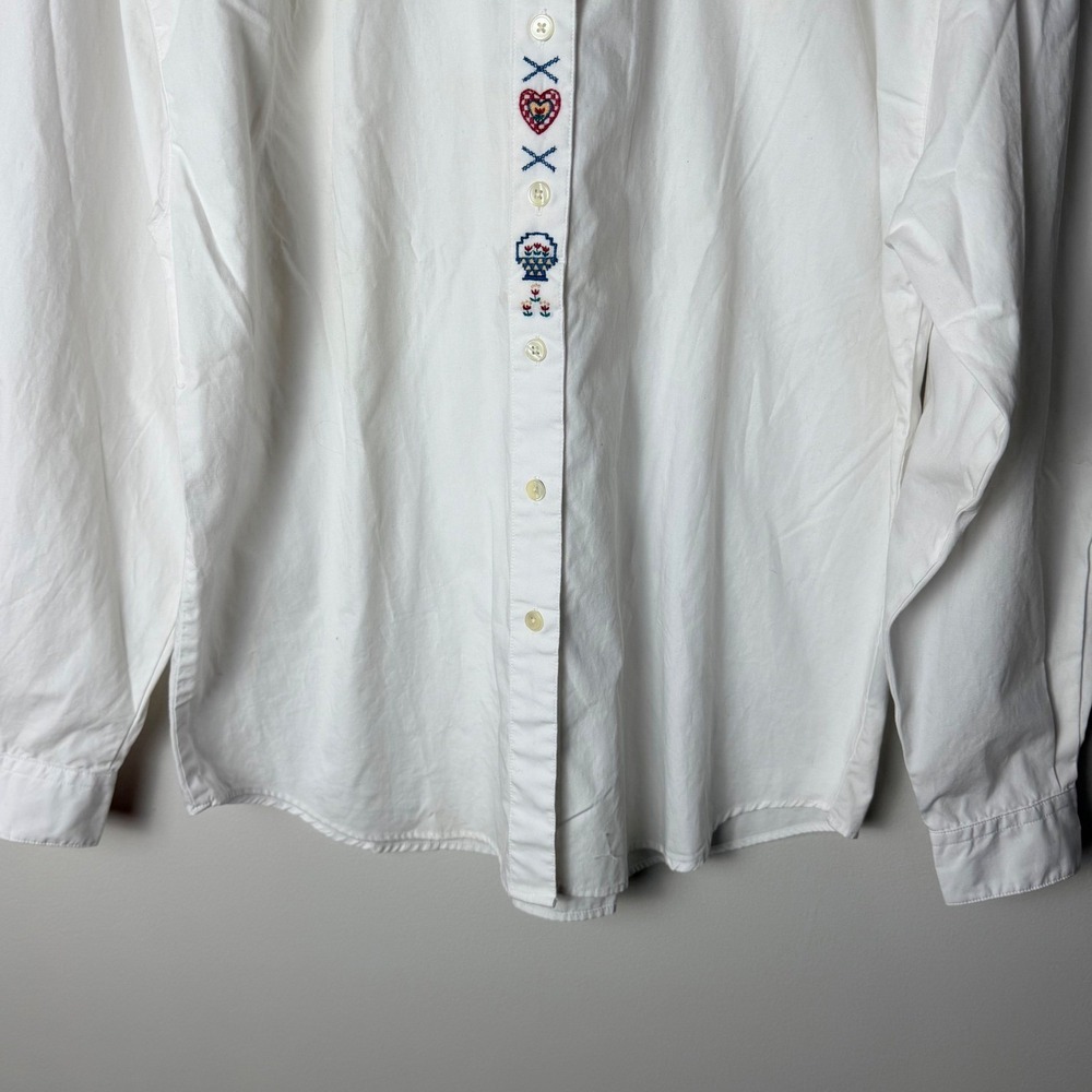 VTG 90s Eddie Bauer Embroidered Heart Ruffle Collar Blouse Large Cottage Prairie - Picture 7 of 14